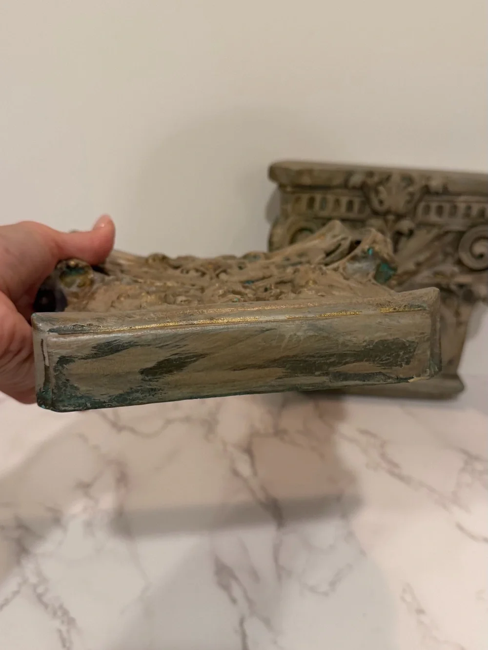 Pair Corinthian Wall Shelves Corbels Faux Stone Architectural Neoclassical Decor